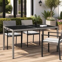 Garden Table 150x90x75 cm Outdoor Patio Furniture Poly Rattan Tempered Glass