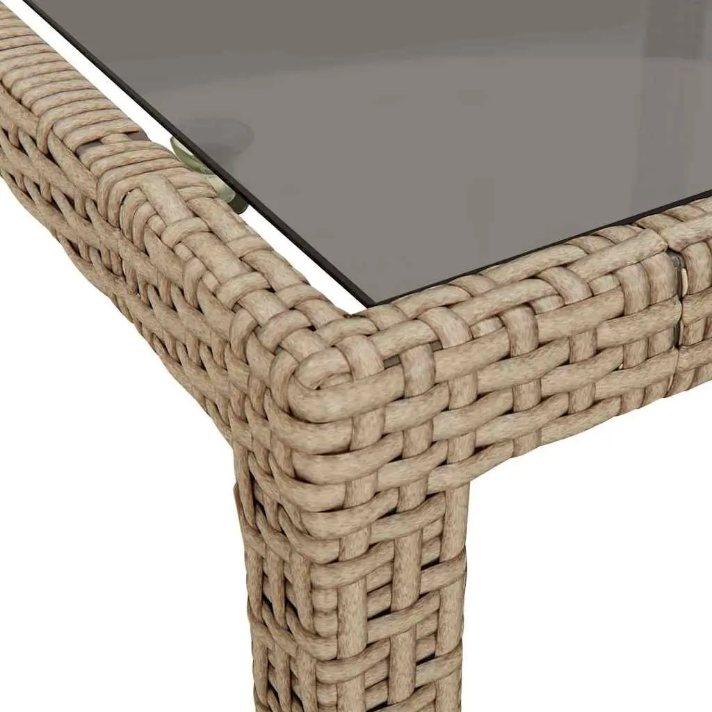 Garden Table Tempered Glass 150x90x75cm Poly Rattan Beige