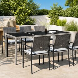 Garden Table Outdoor Patio Furniture Tempered Glass Poly Rattan Grey 190x90x75cm