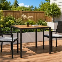 Garden Table 90x90x75cm Poly Rattan Acacia Wood Patio Outdoor Furniture Black