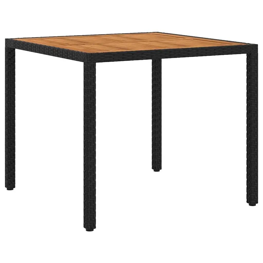 Garden Table Poly Rattan Acacia Wood 90x90x75cm Black