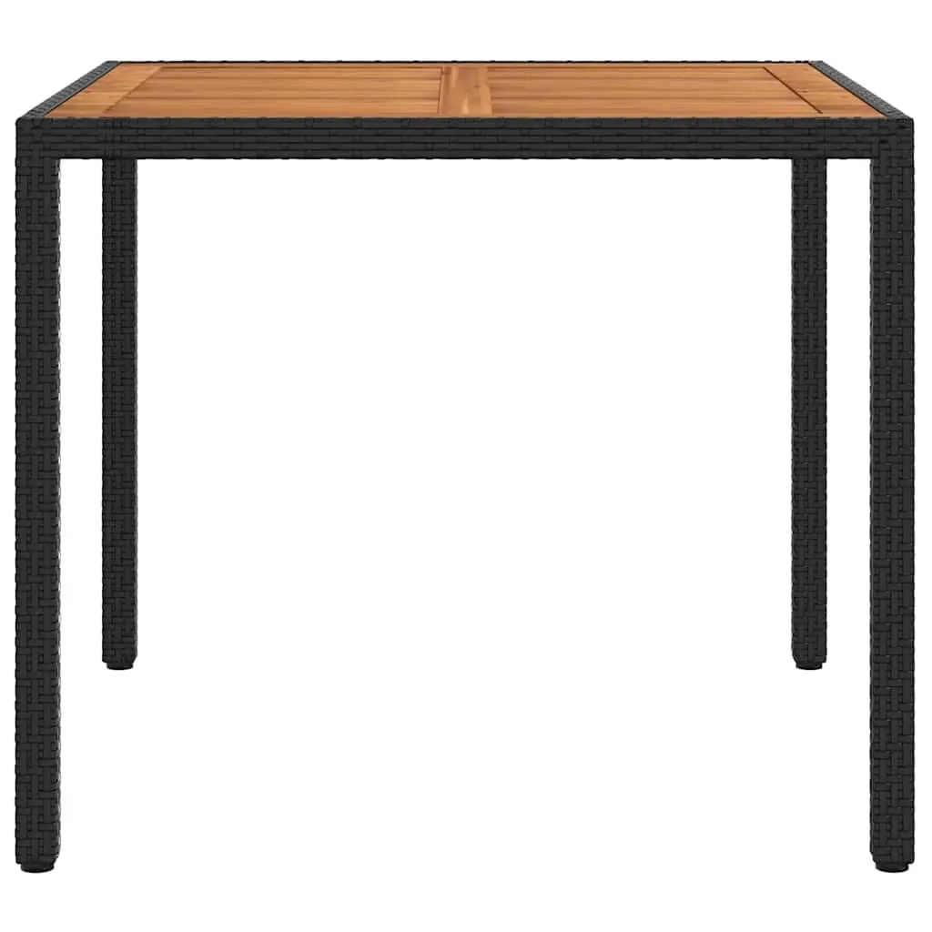 Garden Table Poly Rattan Acacia Wood 90x90x75cm Black