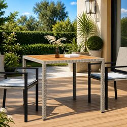 Garden Table 90x90x75cm Outdoor Patio Furniture Poly Rattan Acacia Wood Grey