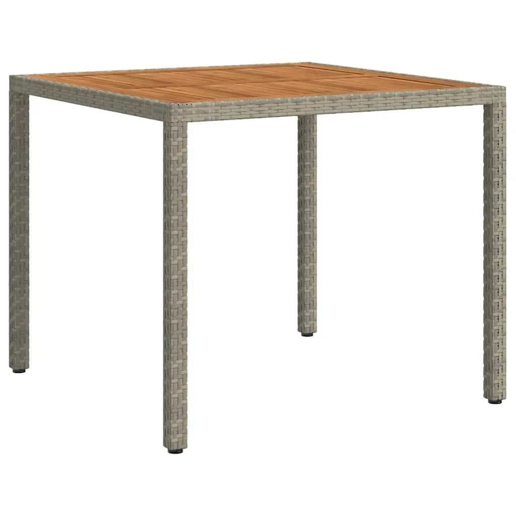 Garden Table Poly Rattan Acacia Wood 90x90x75cm Grey