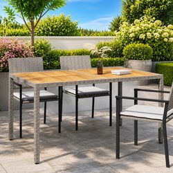 Garden Table 150x90x75cm Outdoor Patio Dining Poly Rattan Acacia Wood Grey
