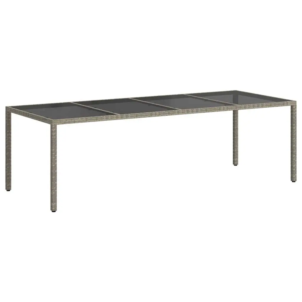 Garden Table Tempered Glass Grey Poly Rattan Frame