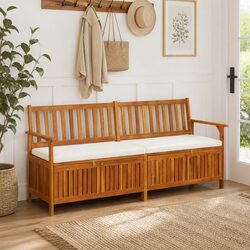 Storage Bench with Cushion 170cm Solid Wood Acacia Brown Outdoor Indoor Seating