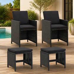Outdoor Garden Chair and Stool Set 4 Piece Patio Seating with Cushions Rattan