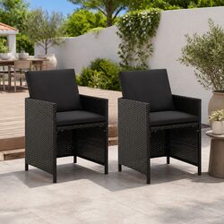 Outdoor Garden Chairs Set 2 pcs Black Poly Rattan Patio Dining Seating with