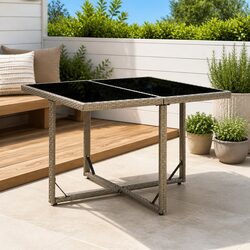 Garden Dining Table 109x107x74cm Grey Outdoor Furniture Rattan Glass Patio