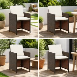 Outdoor Garden Chairs Set 4pcs Brown Poly Rattan Patio Armchair with Cushions