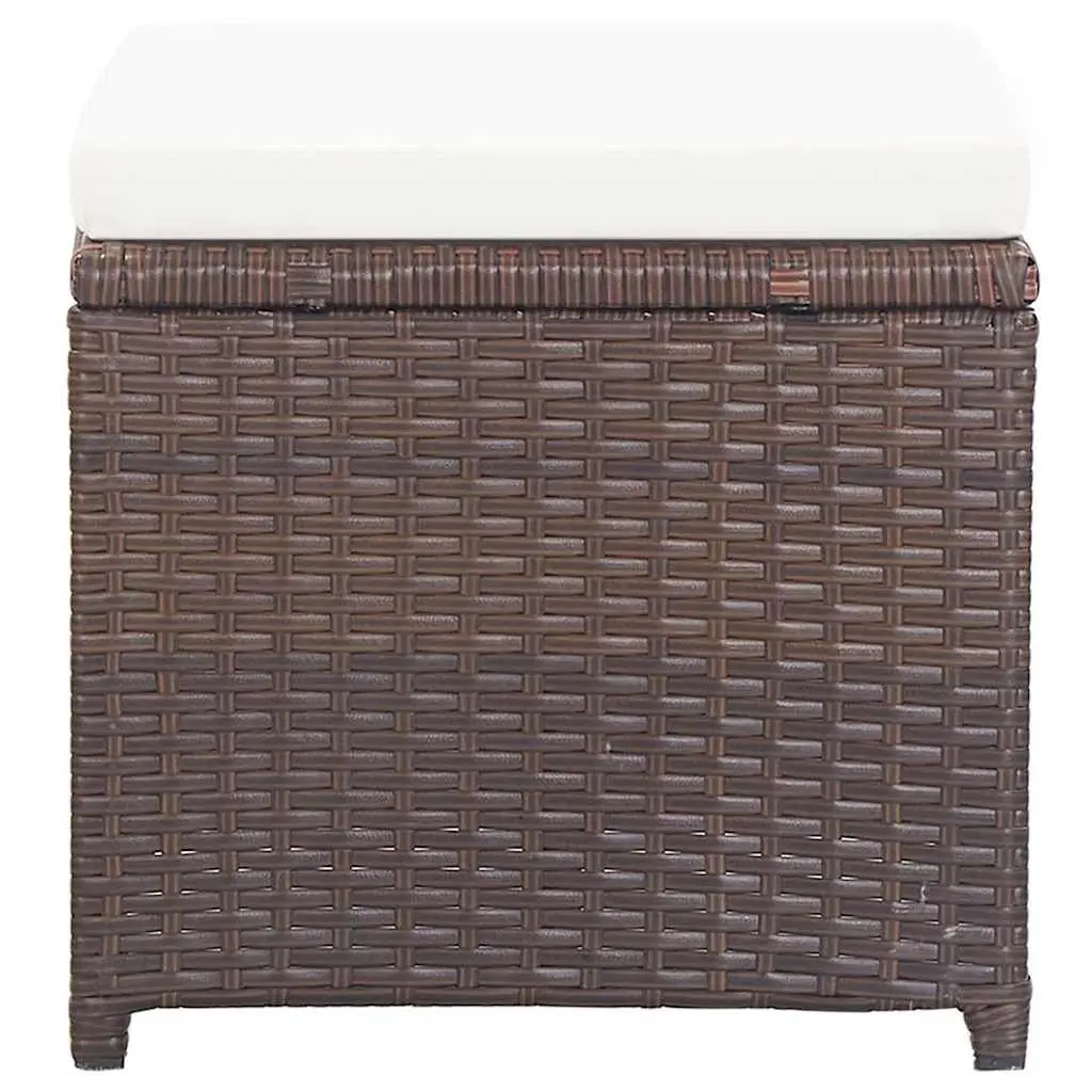 Garden Stools Set 4 Piece Steel Frame Weather Resistant PE Rattan Brown with Cushions