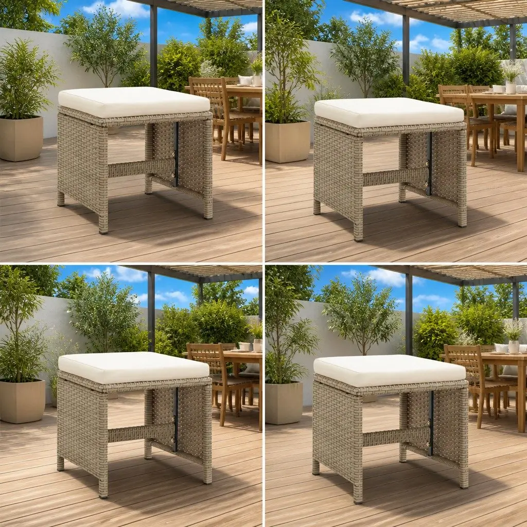 Outdoor Garden Stools Set 4 Piece Steel Frame Weather-Resistant PE Rattan Beige