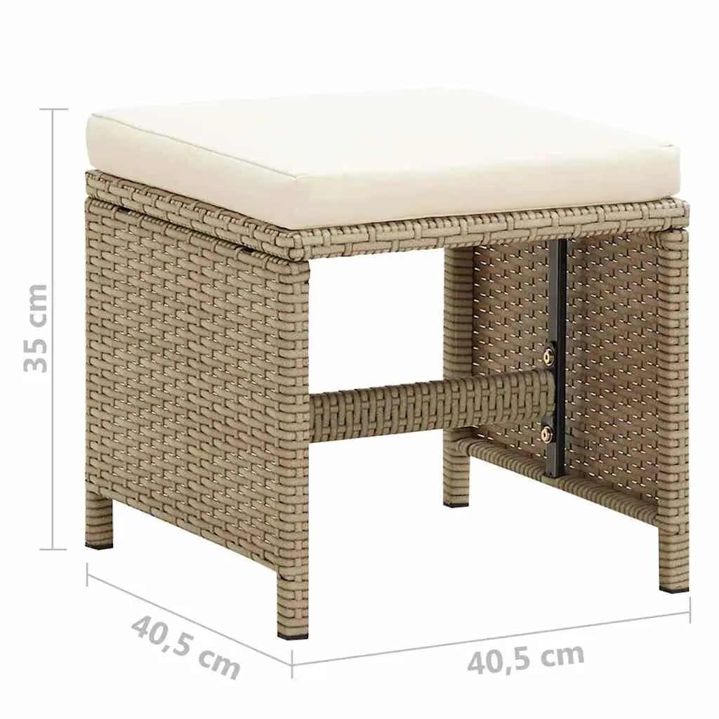 Outdoor Garden Stools Set 4 Piece Steel Frame Weather-Resistant PE Rattan Beige