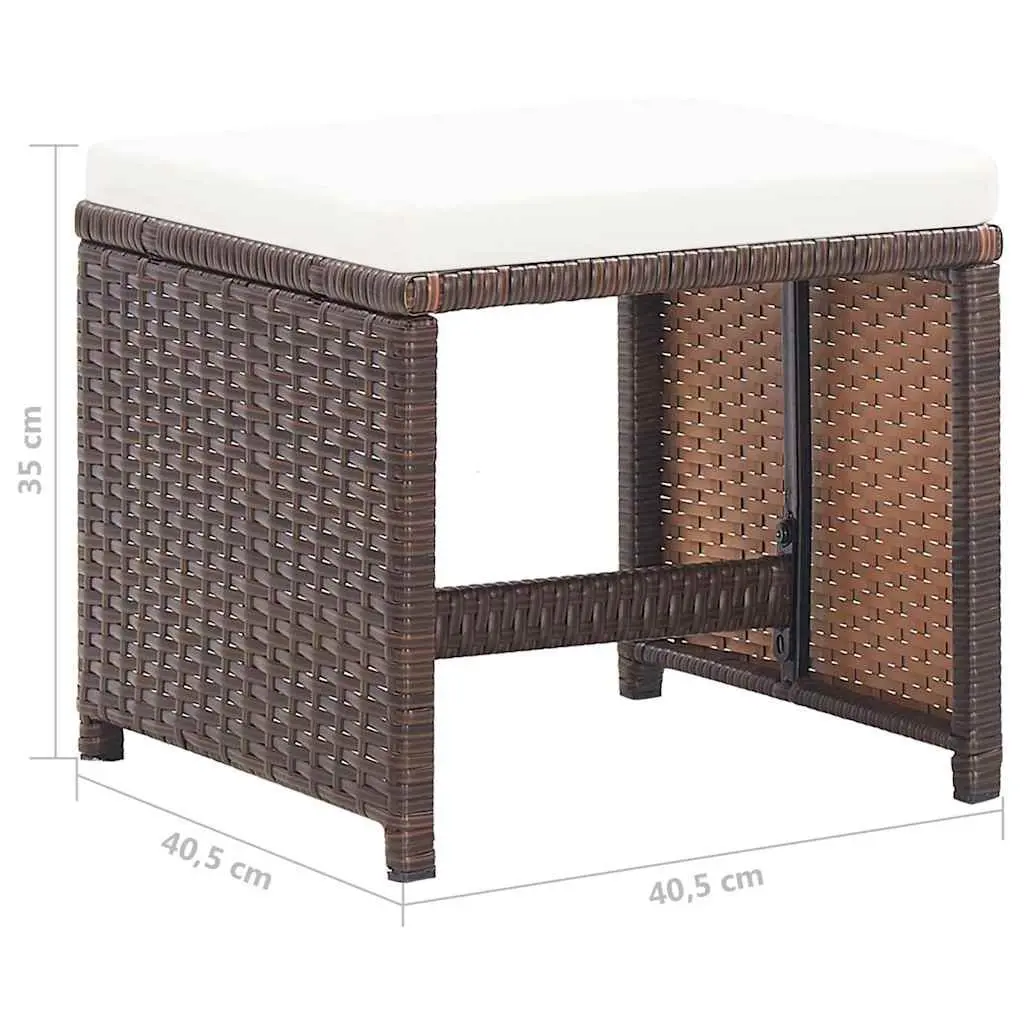 4 Piece Outdoor Garden Chair Stool Set Patio Seating with Cushions Brown