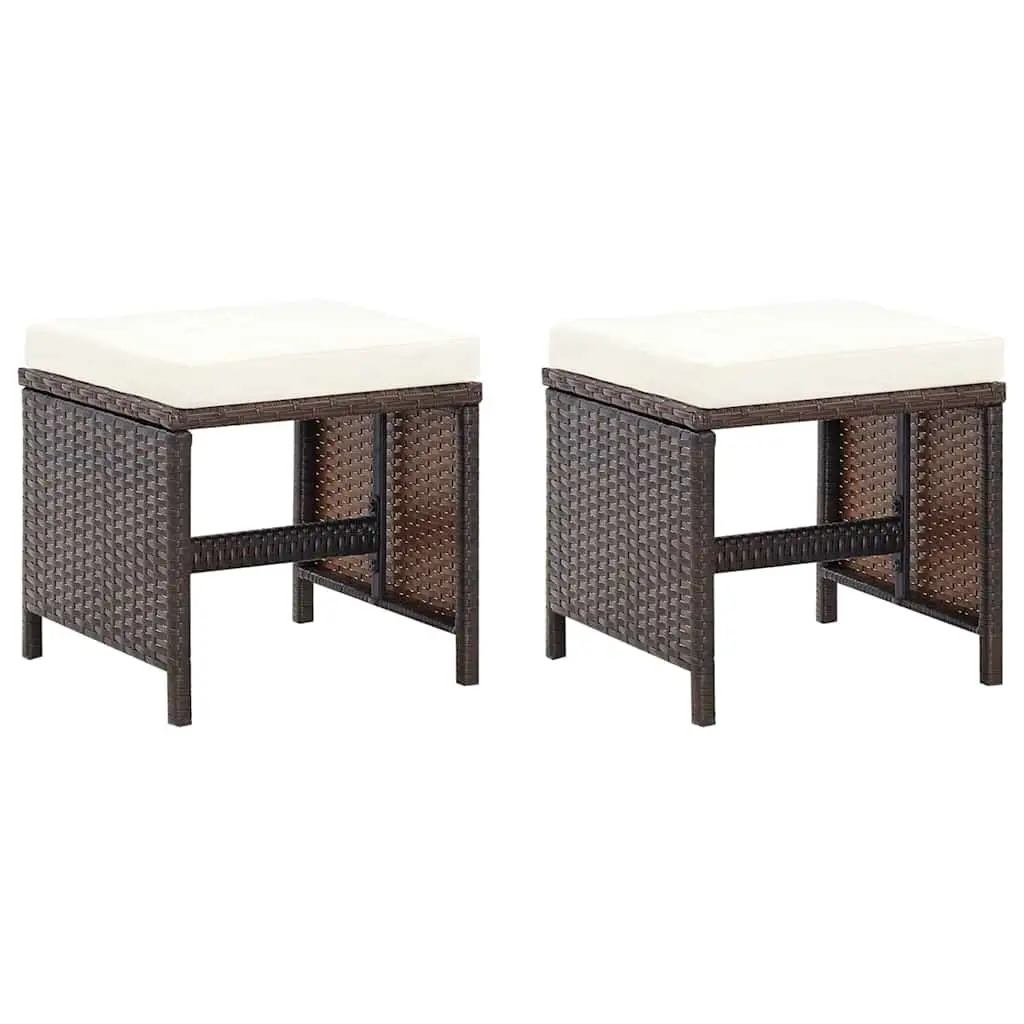 4 Piece Outdoor Garden Chair Stool Set Patio Seating with Cushions Brown