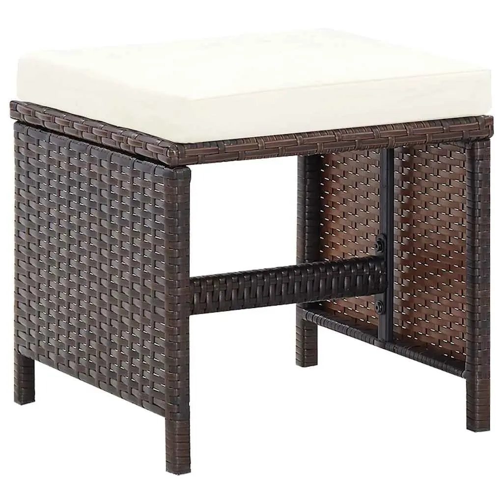 4 Piece Outdoor Garden Chair Stool Set Patio Seating with Cushions Brown