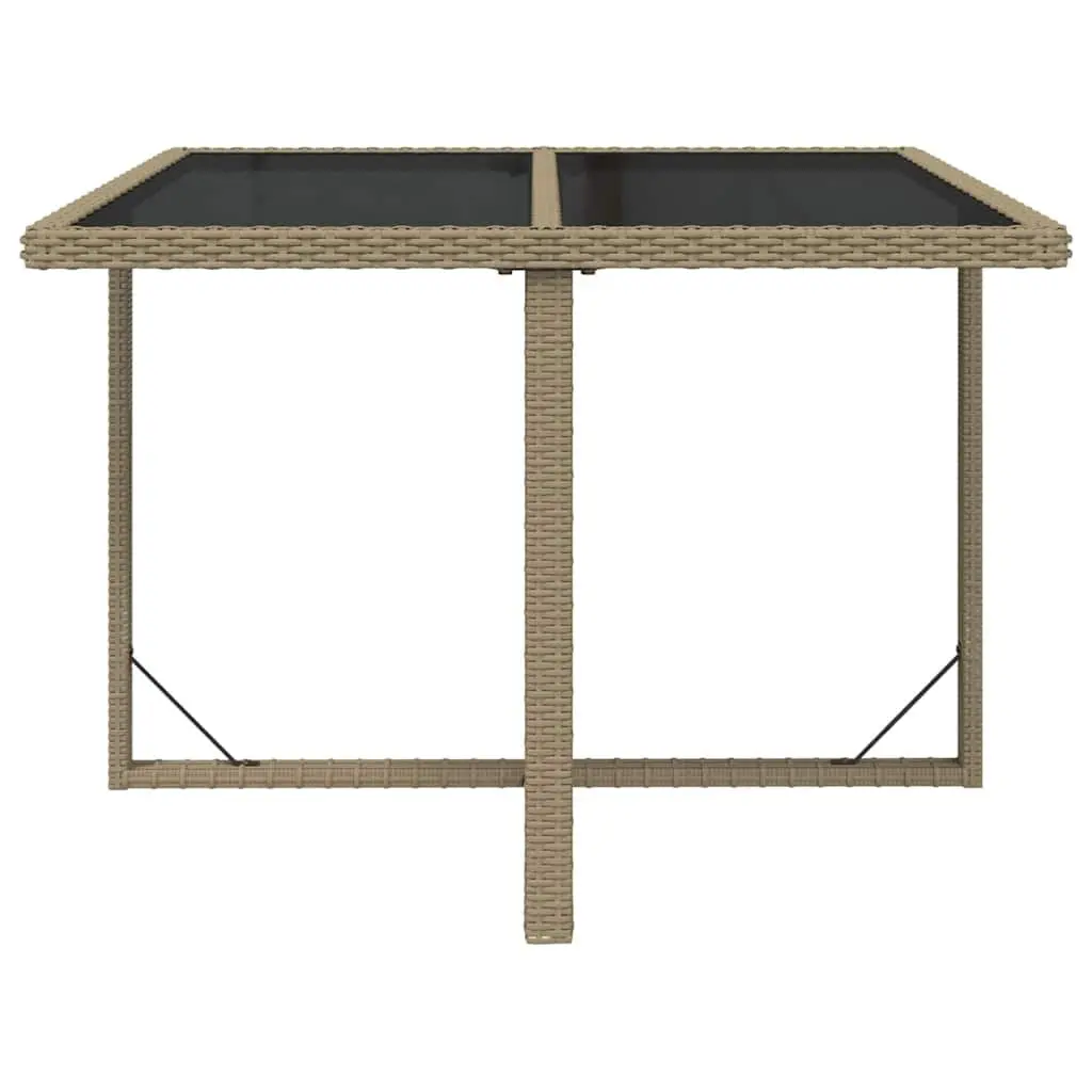 Garden Table Weather Resistant PE Rattan 109x107x74cm Beige Tempered Glass Top Powder Coated Steel Frame