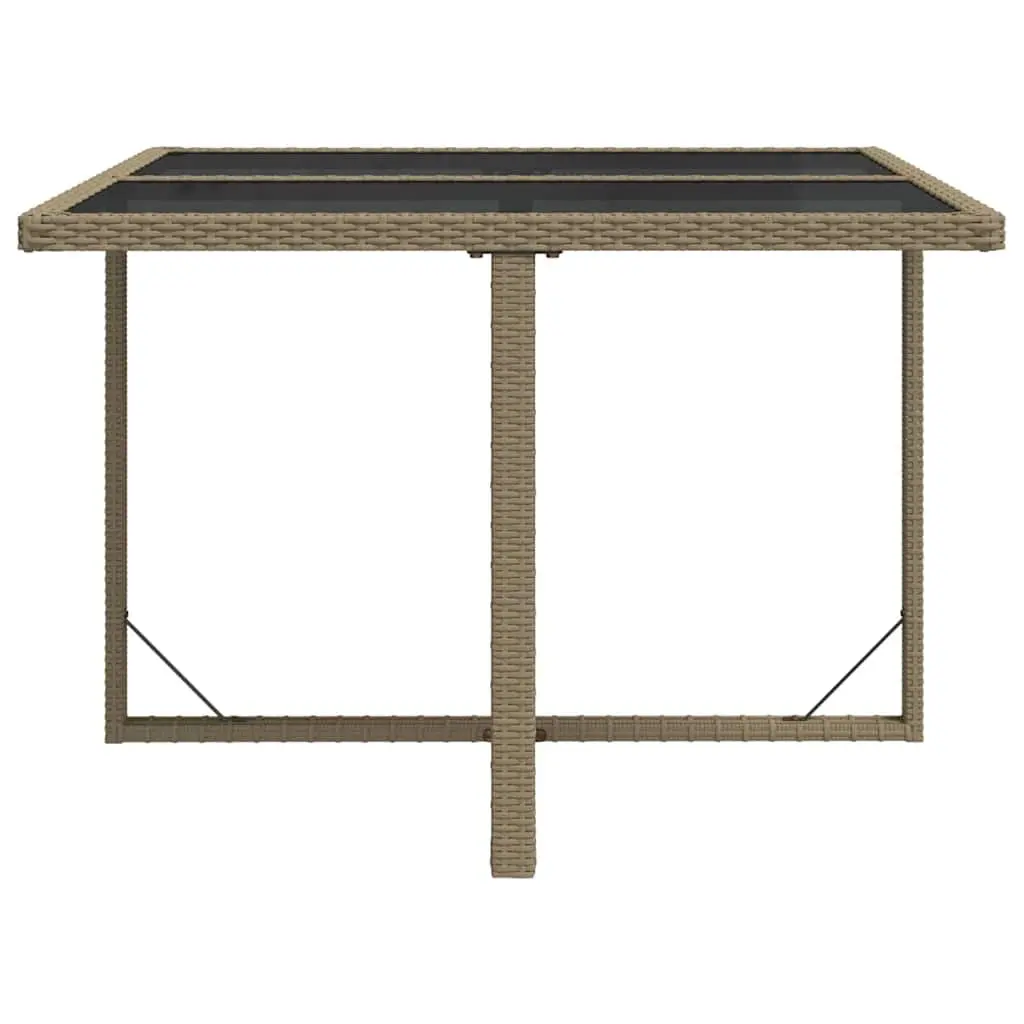 Garden Table Weather Resistant PE Rattan 109x107x74cm Beige Tempered Glass Top Powder Coated Steel Frame