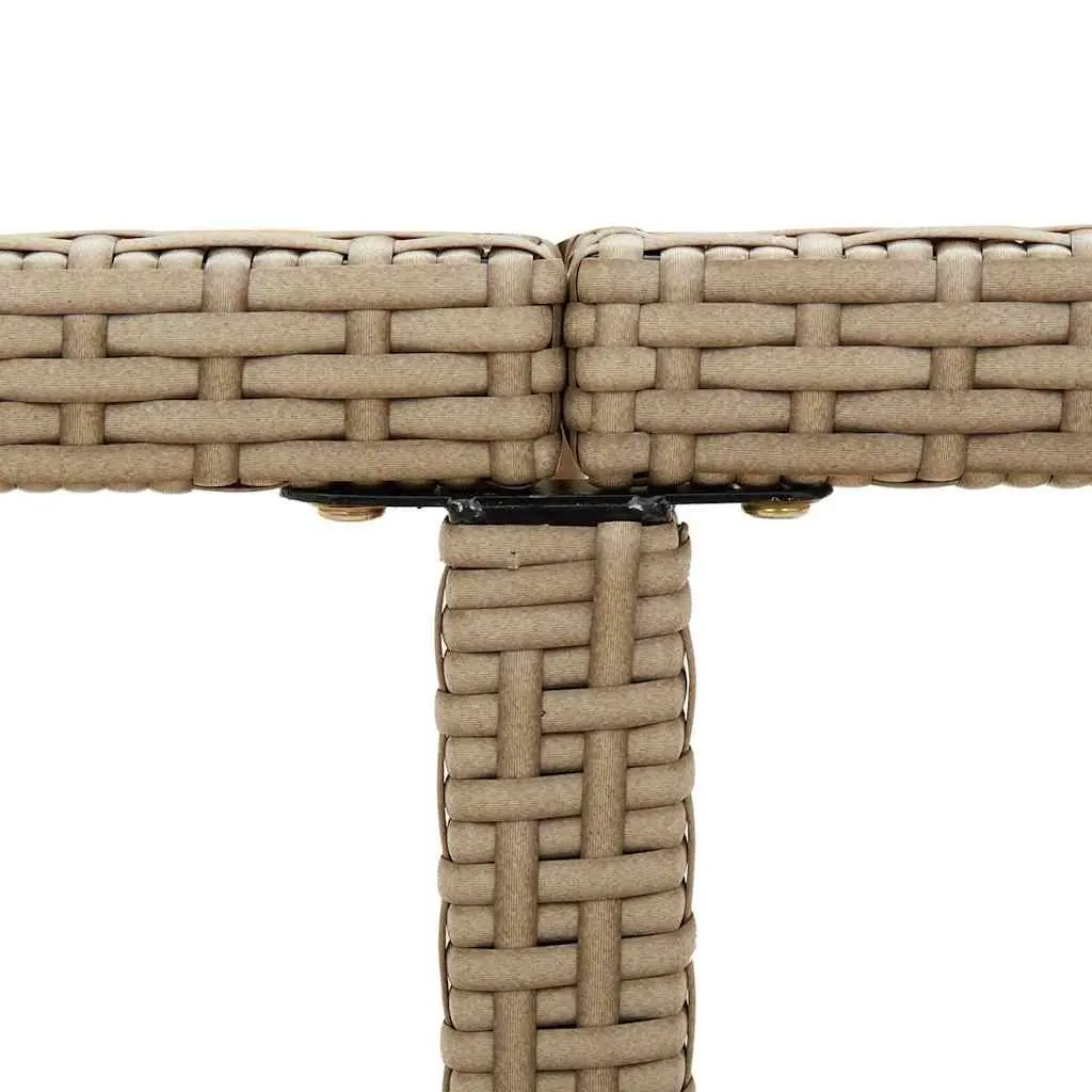 Garden Table Weather Resistant PE Rattan 109x107x74cm Beige Tempered Glass Top Powder Coated Steel Frame