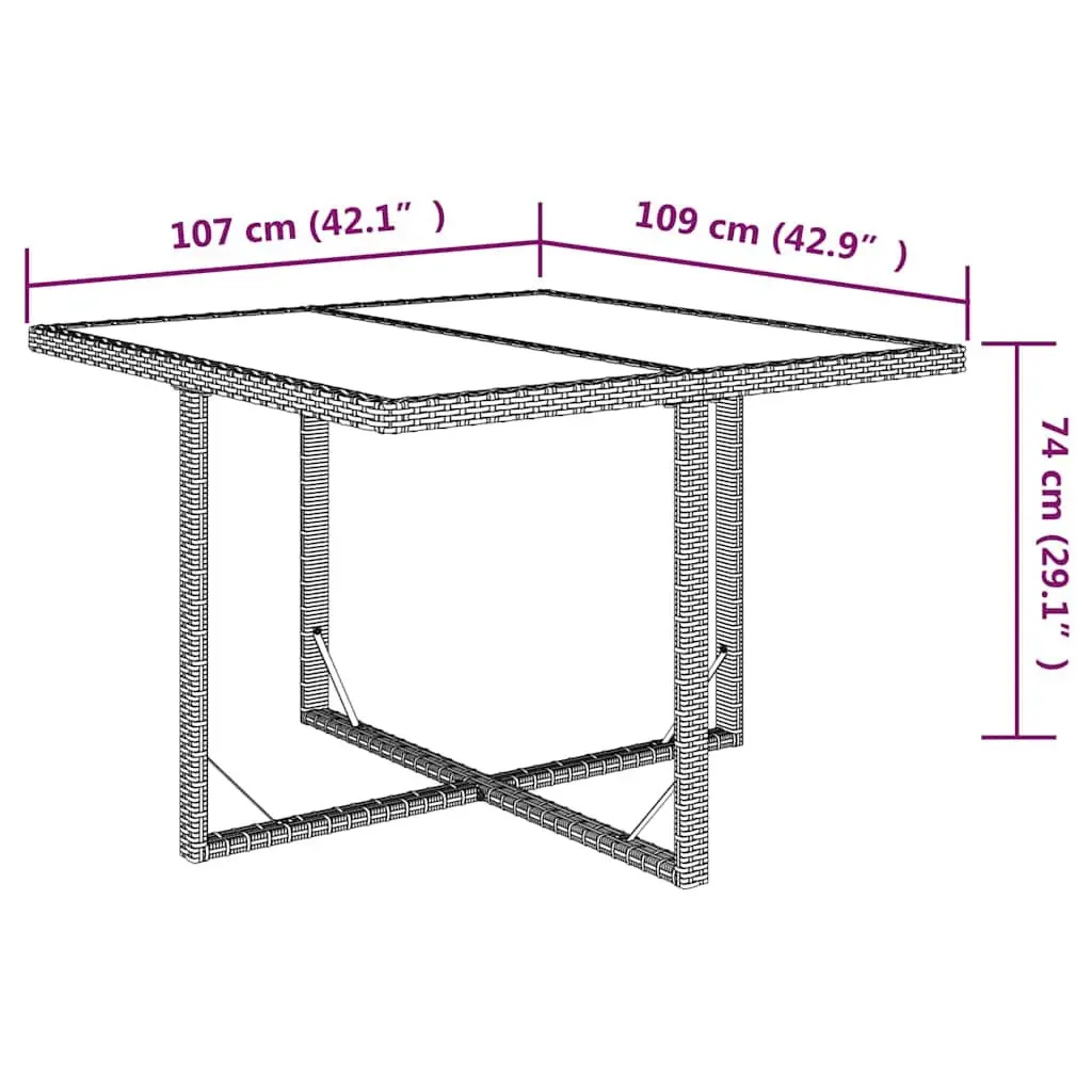 Garden Table Weather Resistant PE Rattan 109x107x74cm Beige Tempered Glass Top Powder Coated Steel Frame