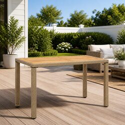 Outdoor Garden Dining Table Beige Poly Rattan Acacia Wood Patio Furniture