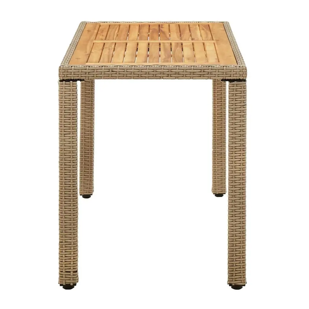 Outdoor Garden Dining Table Beige Poly Rattan Acacia Wood