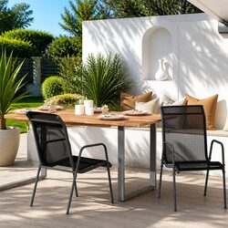 Outdoor Chairs Set of 2 Garden Armchairs Black Steel Textilene Weather-Resistant