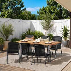 Outdoor Garden Chairs 6 pcs Set Steel Frame Textilene Seating Black Patio