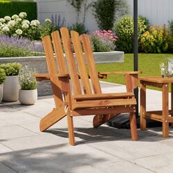 Outdoor Garden Adirondack Chair Foldable Patio Seating Brown Wood Frame