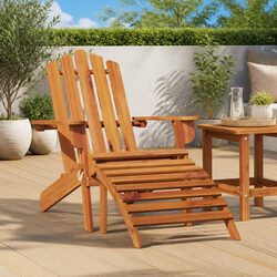 Outdoor Garden Adirondack Chair with Footrest Solid Acacia Wood Brown Foldable