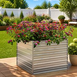 Raised Garden Bed 100x100x77cm Galvanized Steel Planter Box Silver Outdoor