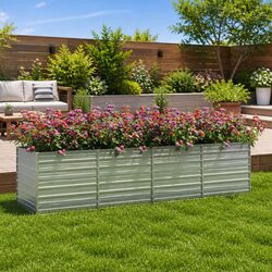 Garden Raised Bed 320x80x77 cm Outdoor Planter Galvanized Steel Silver