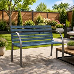 Children's Garden Bench 81cm Outdoor Seating Wooden Backrest Armrests Grey