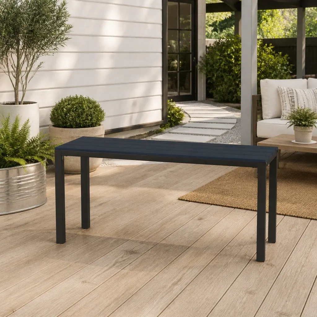 Outdoor Garden Bench Weather Resistant 110cm Black Steel WPC Composite