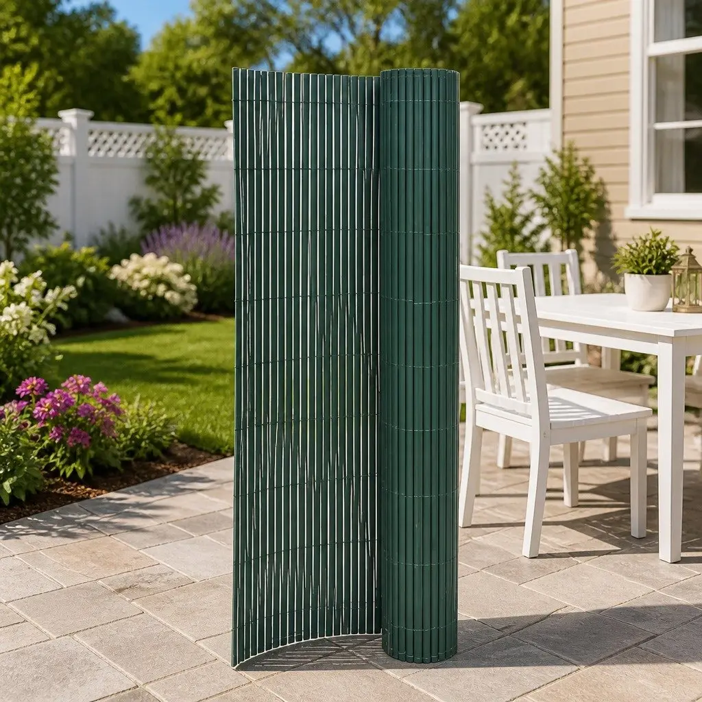 Garden Fence Panel Double-Sided 90x400cm Green Weather-Resistant PVC Decorative Barrier