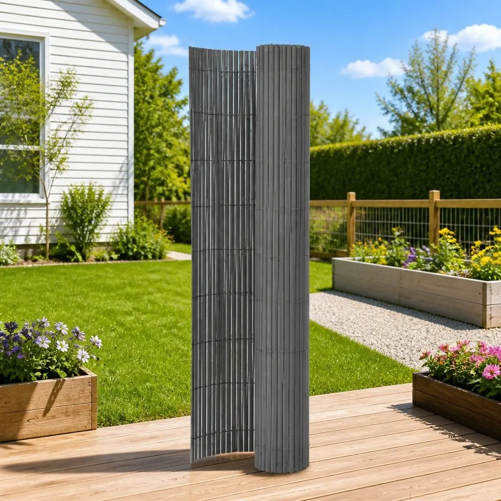 Garden Fence Panel Double-Sided Weather-Resistant 110x400cm Grey Outdoor