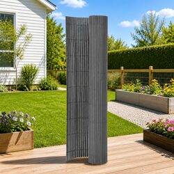 Double-Sided Garden Fence Panel 110x400cm Decorative Barrier Grey Outdoor