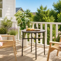 Round Tea Table 45cm Black Poly Rattan Outdoor Garden Patio Furniture