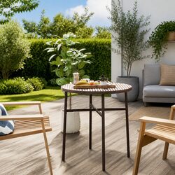 Round Tea Table 45cm Brown Outdoor Garden Patio Poly Rattan Weather Resistant