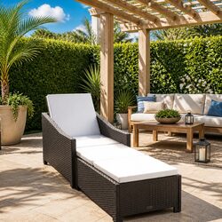 Sun Lounger Adjustable Backrest Outdoor Patio Garden Recliner with Cushion