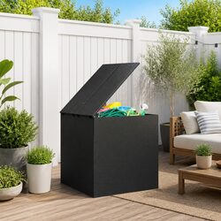 Outdoor Storage Box PE Rattan Garden Cushion Chest Black Weather-Resistant