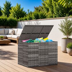 Garden Storage Box PE Rattan 145x100x103cm Outdoor Cushion Chest Grey