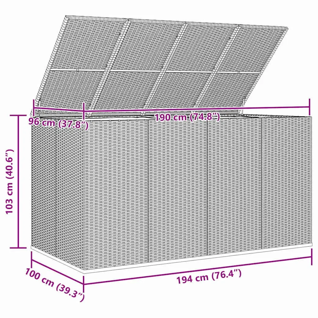 Garden Cushion Storage Box Weather-resistant PE Rattan 194x100x103cm Black