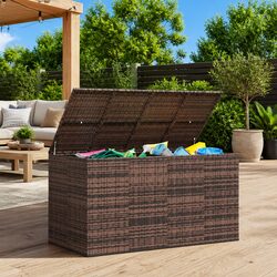 Garden Storage Box PE Rattan 194x100x103cm Brown Outdoor Cushion Chest