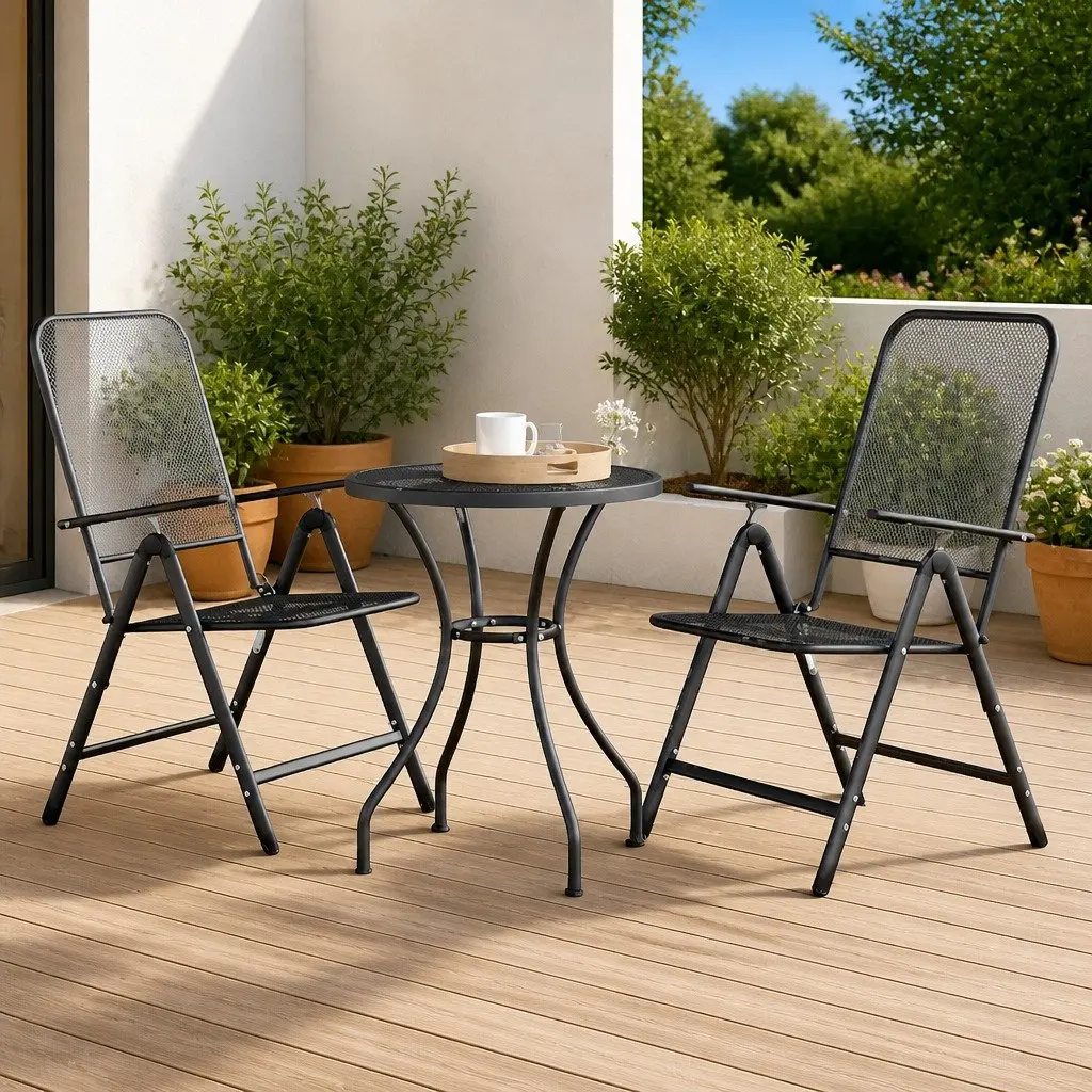 Folding Garden Chairs Adjustable Backrest 2 Pcs Outdoor Seating Reclining Mesh Anthracite