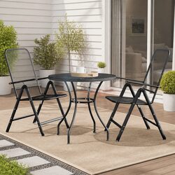 Garden Dining Table Ø80cm Round Mesh Patio Furniture Outdoor Anthracite Modern