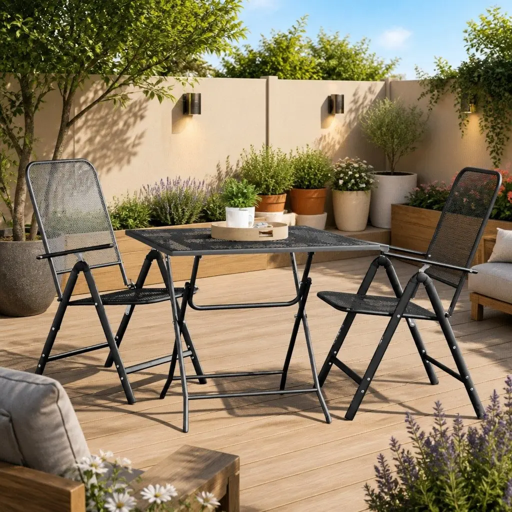 Garden Dining Table Expanded Metal Mesh Top 80x80x72cm Anthracite Iron Frame