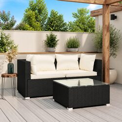3 Piece Outdoor Garden Lounge Set with Cushions Poly Rattan Black Furniture