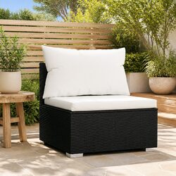 Outdoor Middle Sofa Black PE Rattan Garden Patio Sectional Seat with Cushions